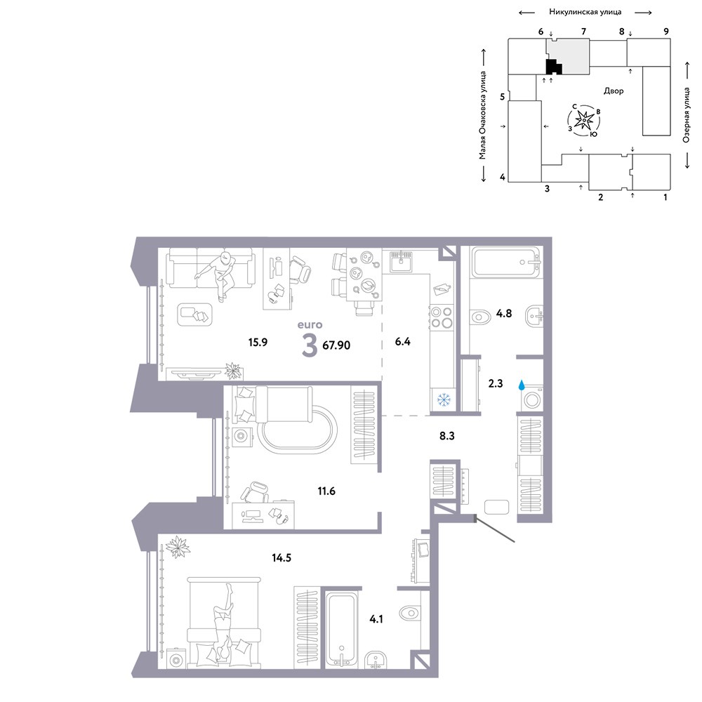 Планировка 67.9 м²