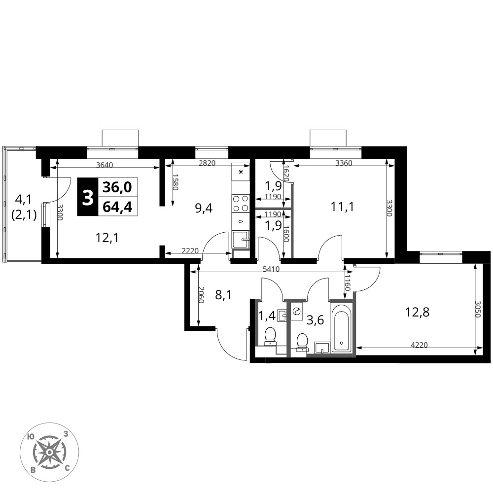 Планировка 64.4 м²