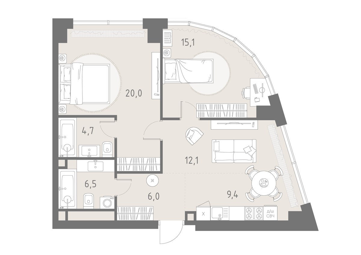 Планировка 73.8 м²