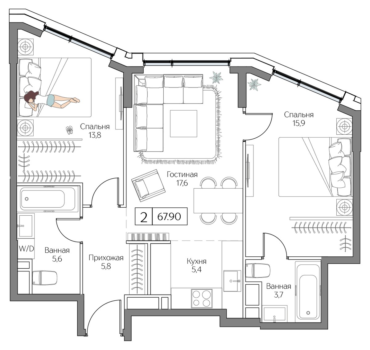 Планировка 67.9 м²