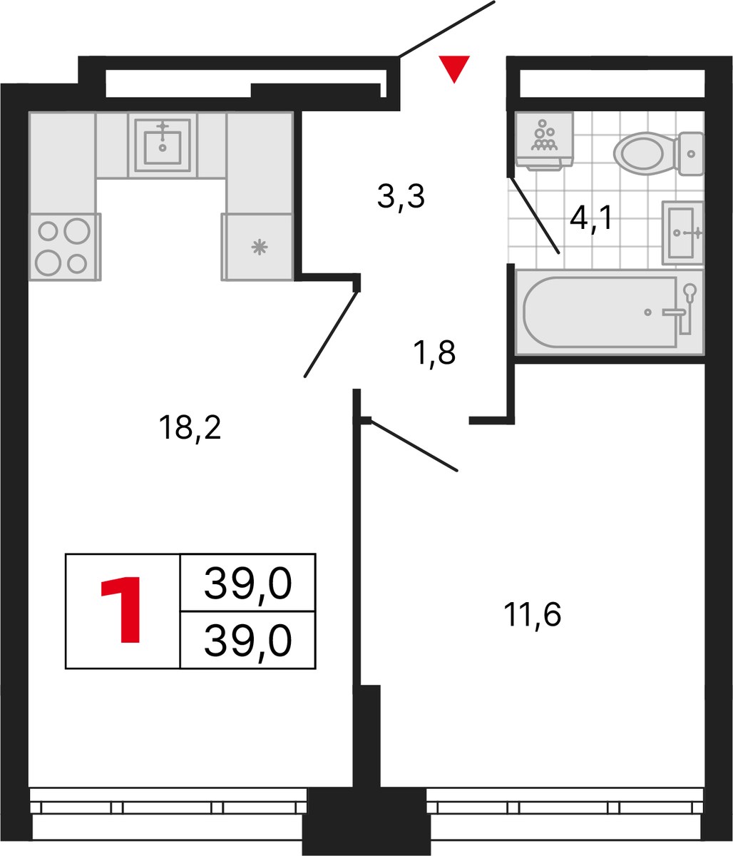 Планировка 39.0 м²