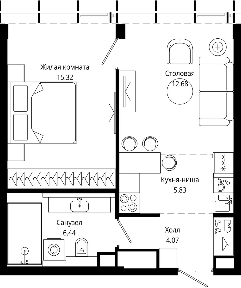 Планировка 44.1 м²