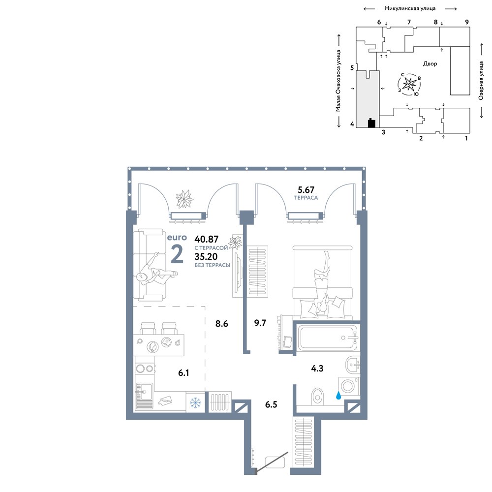Планировка 40.87 м²