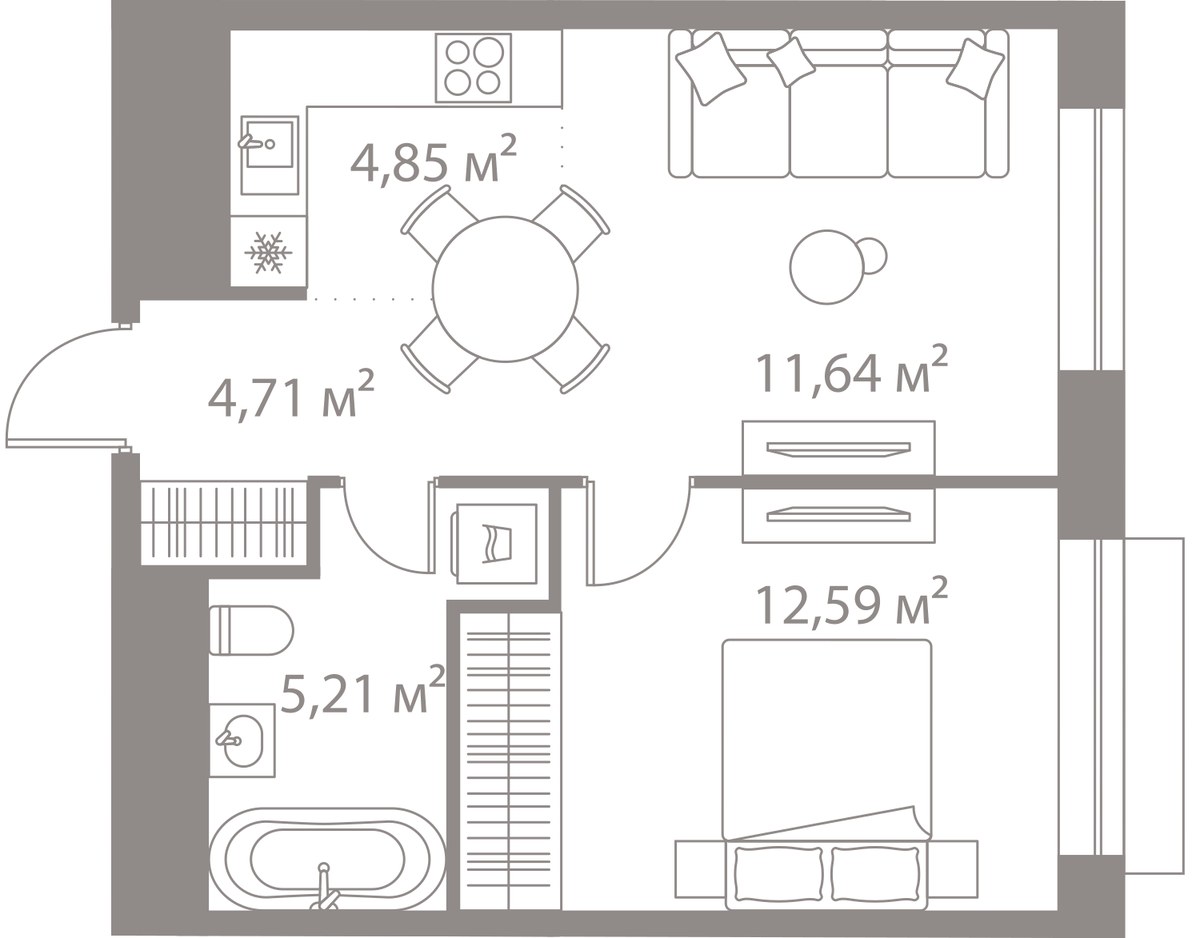 Планировка 39.0 м²