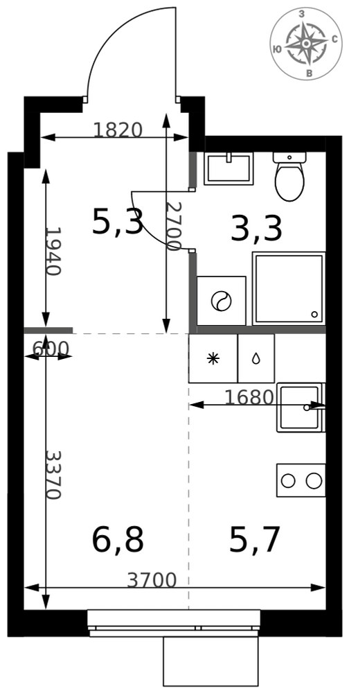 Планировка 21.1 м²
