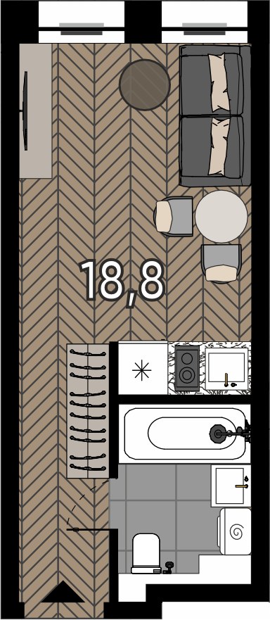 Планировка: Студия, 18.8 м²