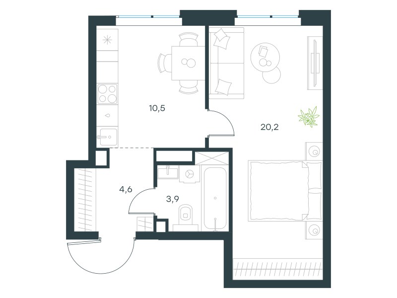 Планировка 39.2 м²