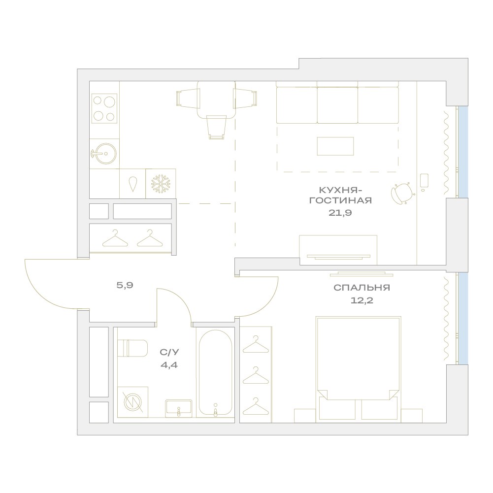Планировка 44.4 м²
