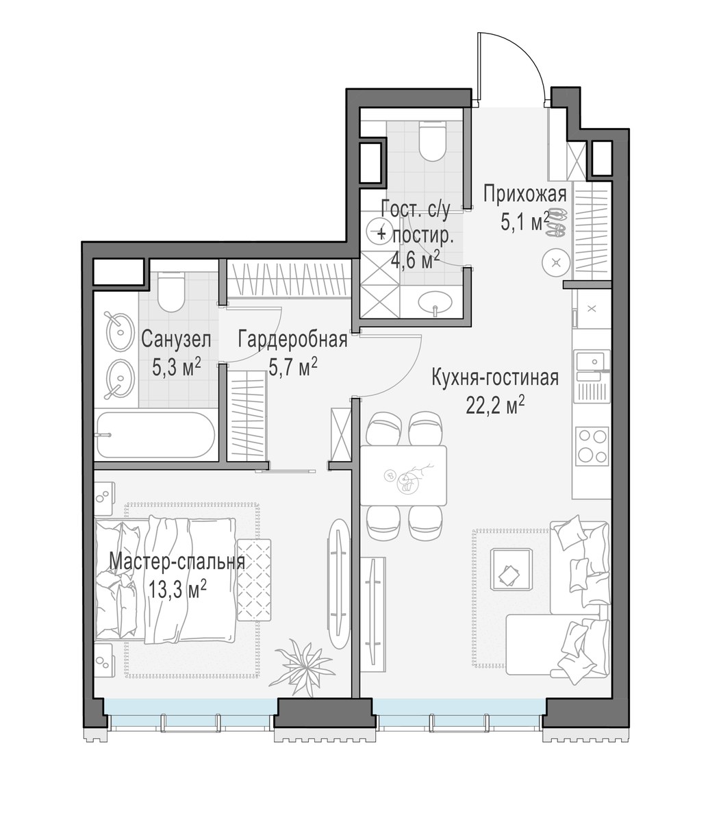 Планировка 56.2 м²