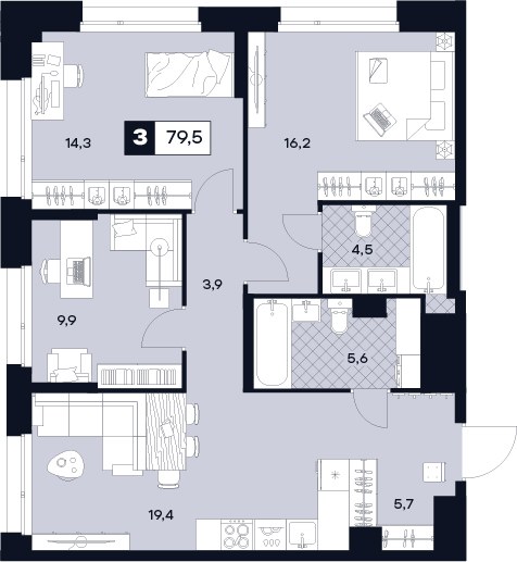 Планировка 79.5 м²