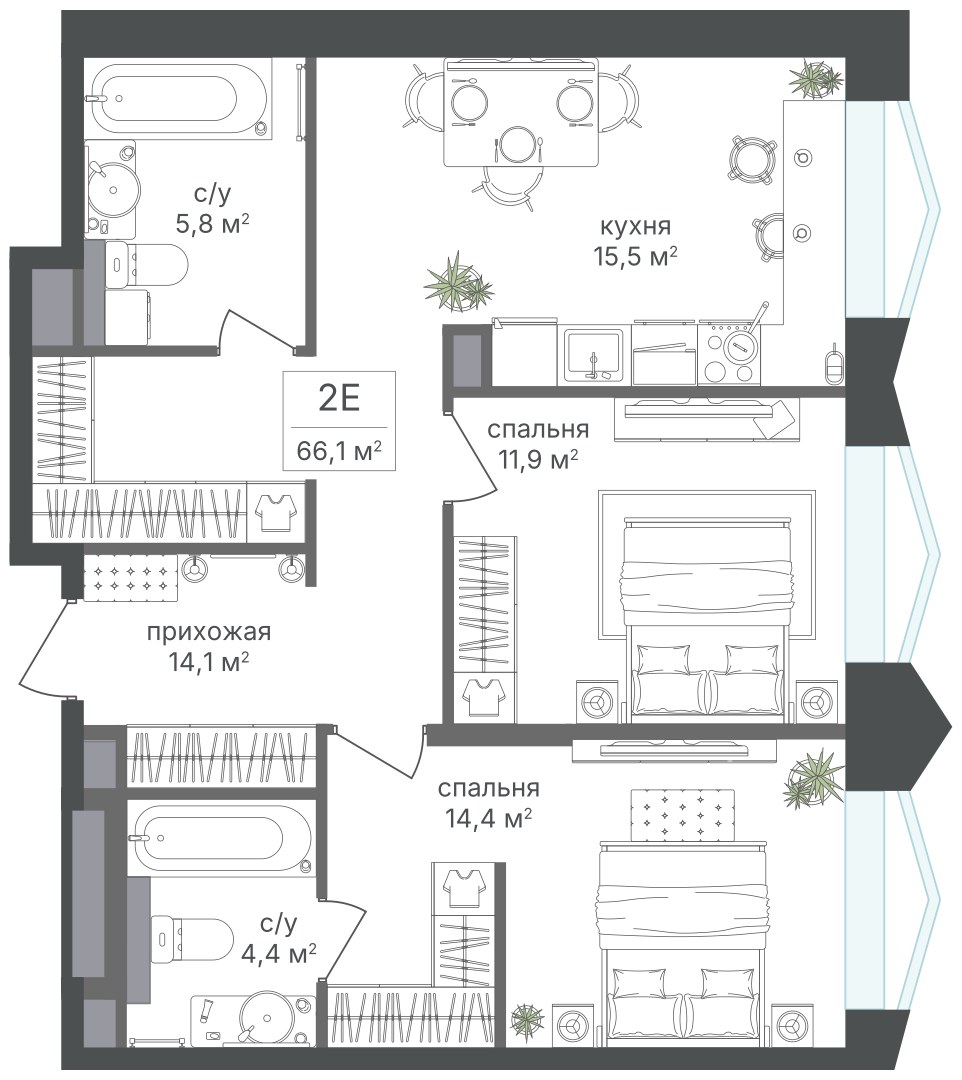 Планировка 66.1 м²