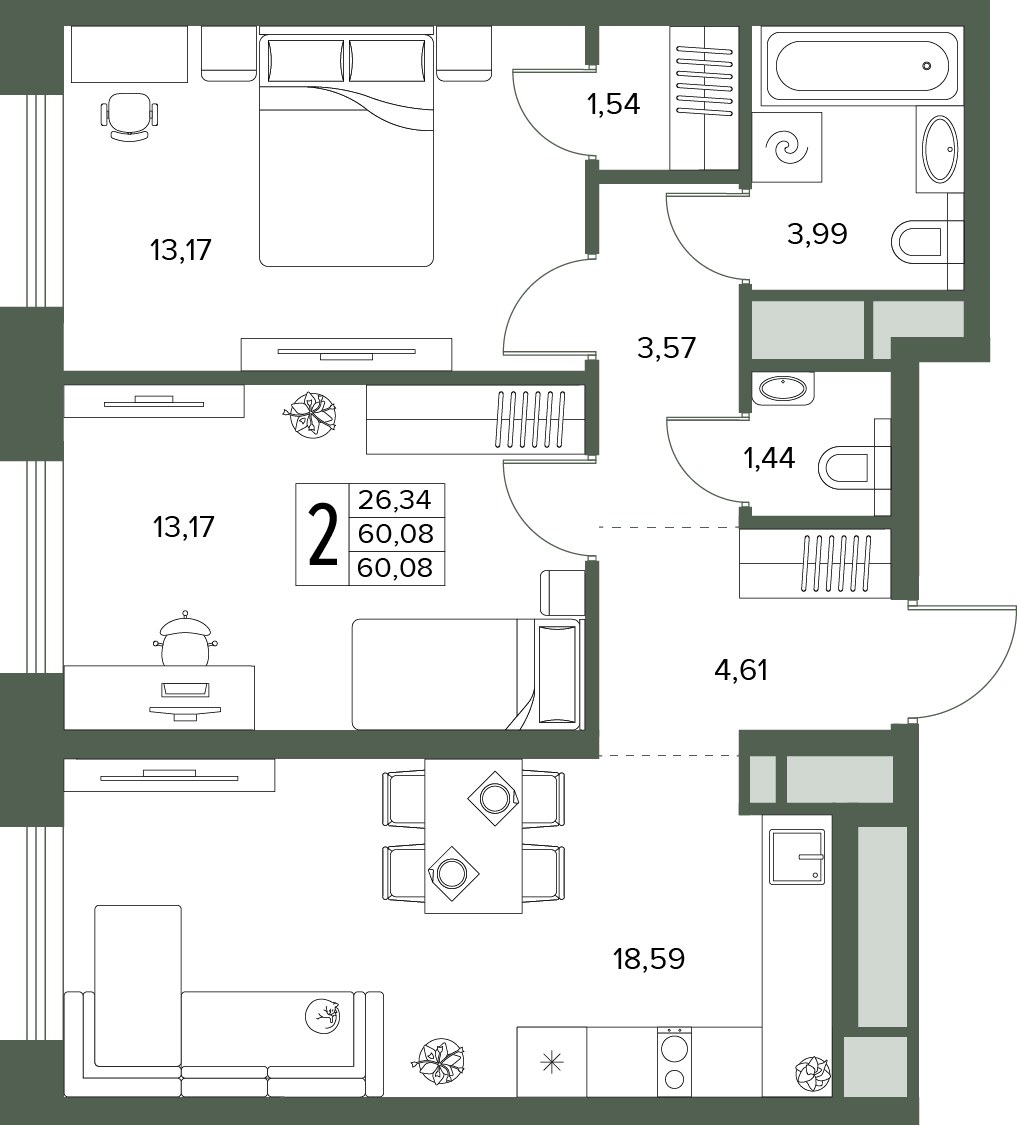 Планировка 60.08 м²