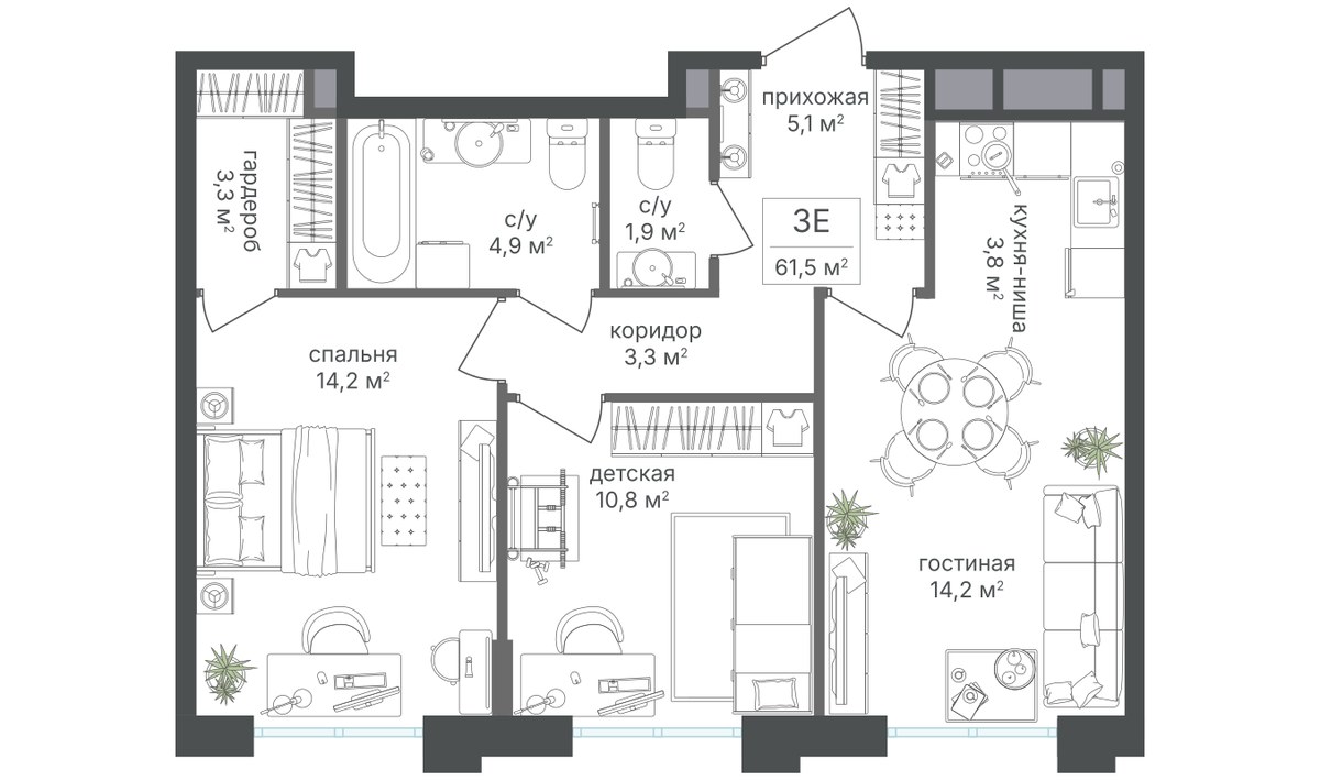 Планировка 62.3 м²