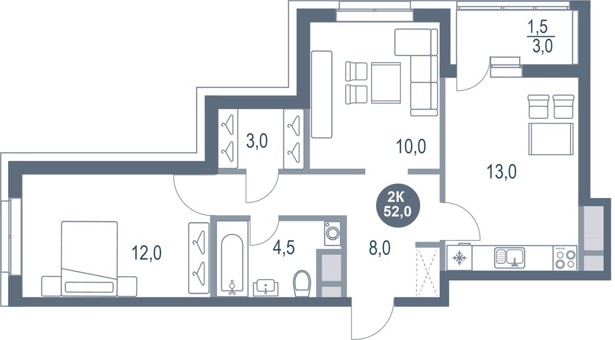 Планировка 52.0 м²