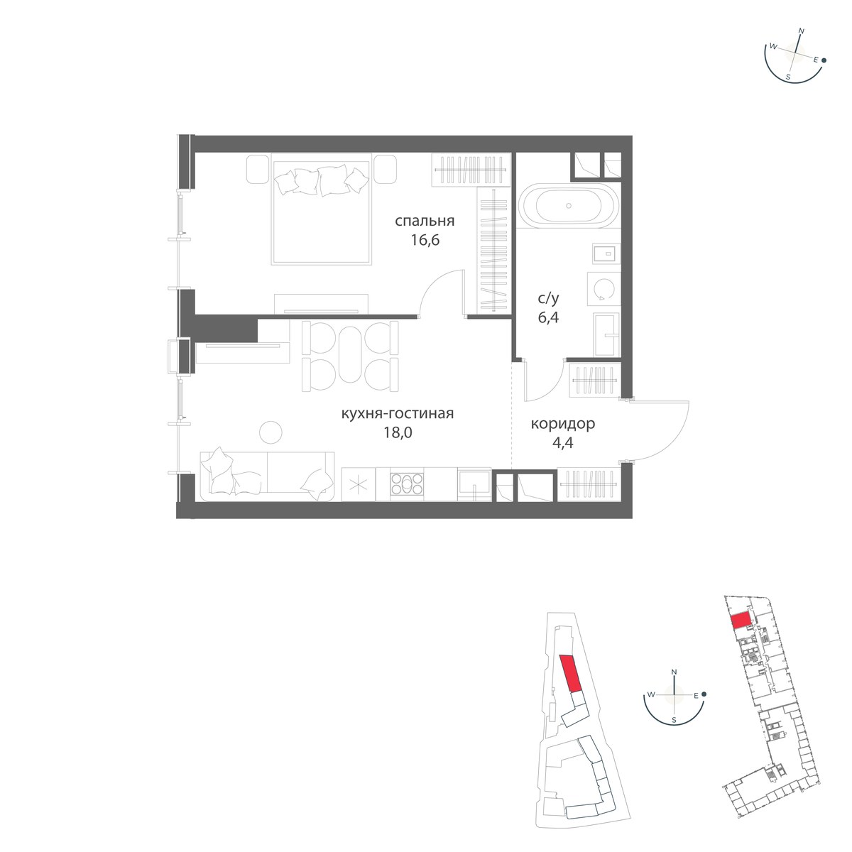 Планировка 45.4 м²