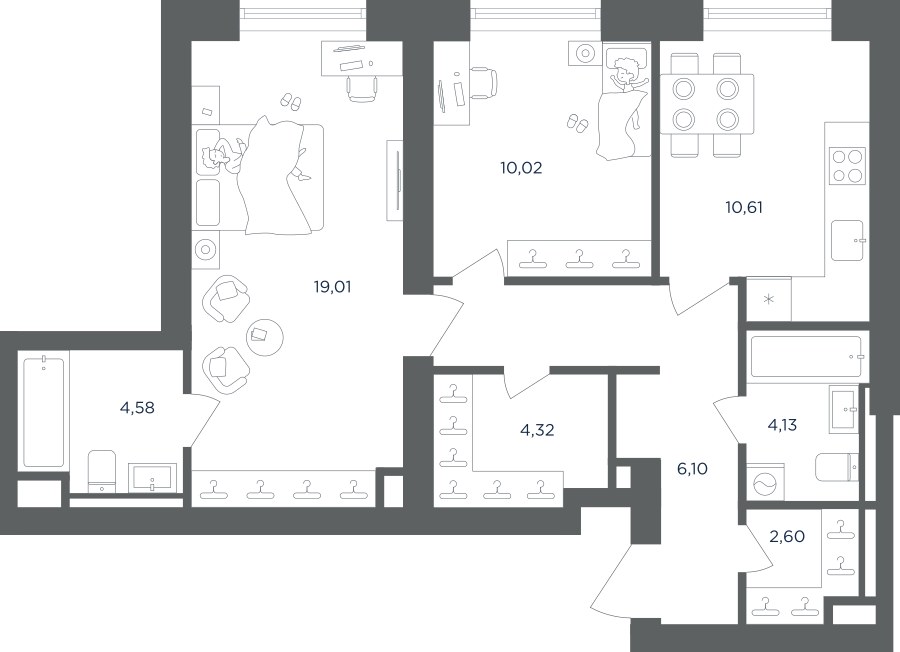 Планировка 64.74 м²