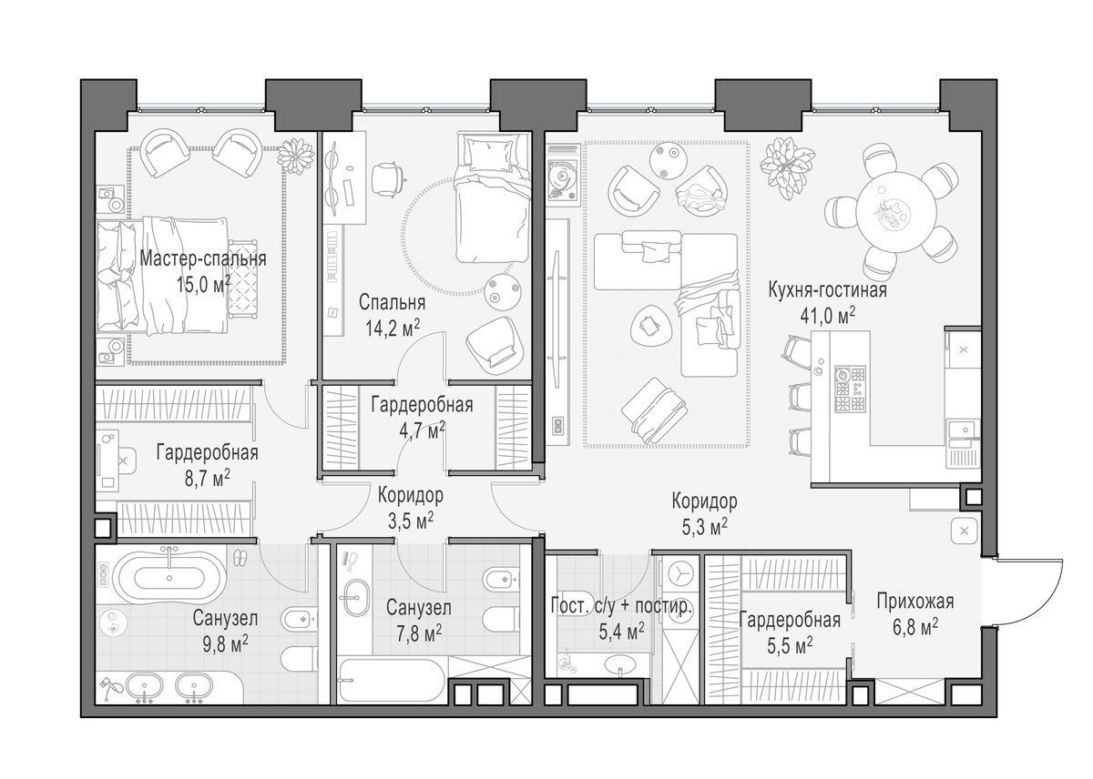 Планировка 126.9 м²