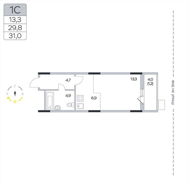Планировка: Студия, 31.0 м²