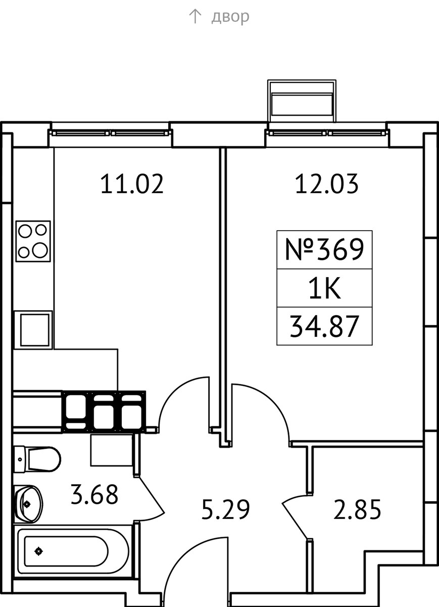 Планировка 34.87 м²