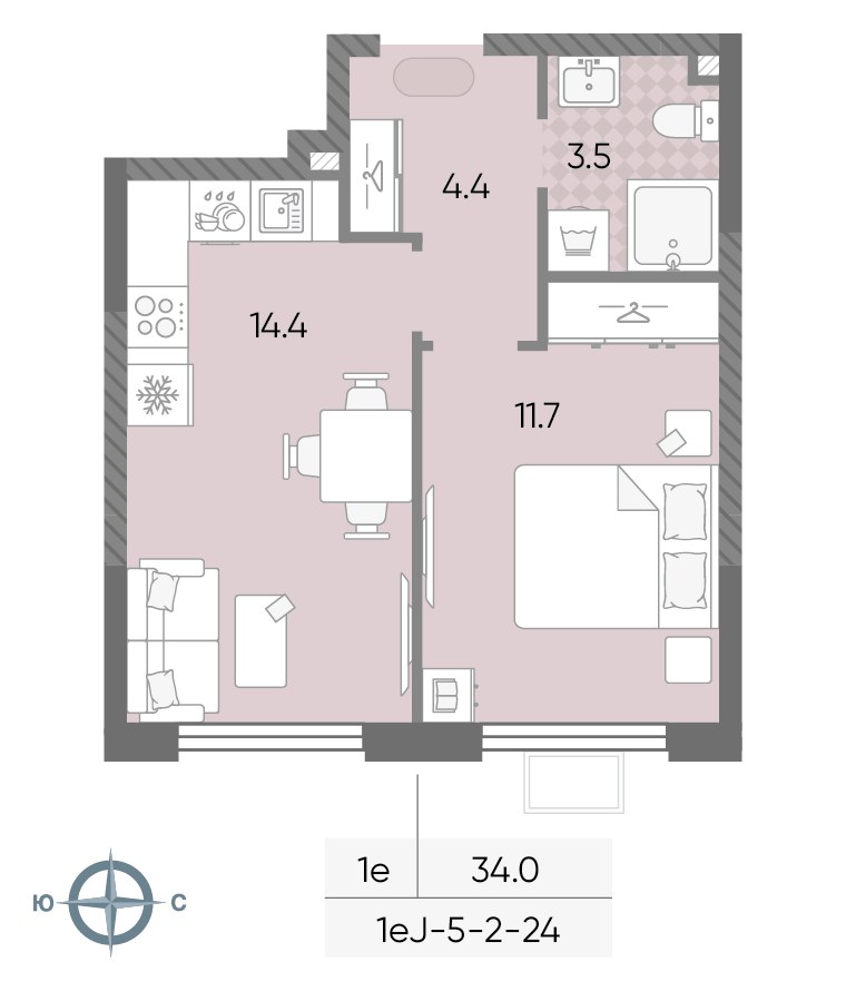 Планировка 34.0 м²