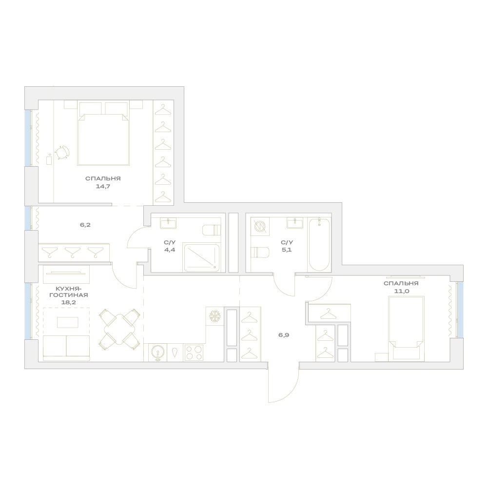 Планировка 66.5 м²