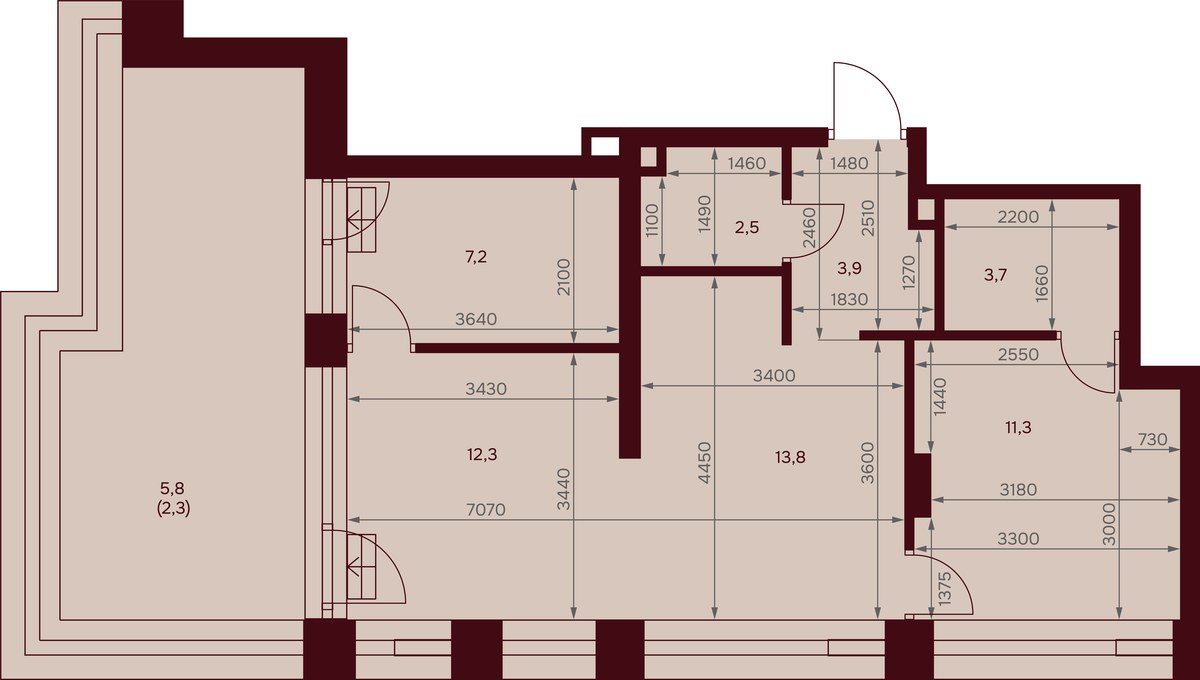 Планировка 57.0 м²