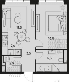 Планировка 48.6 м²