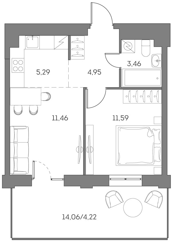 Планировка 40.97 м²