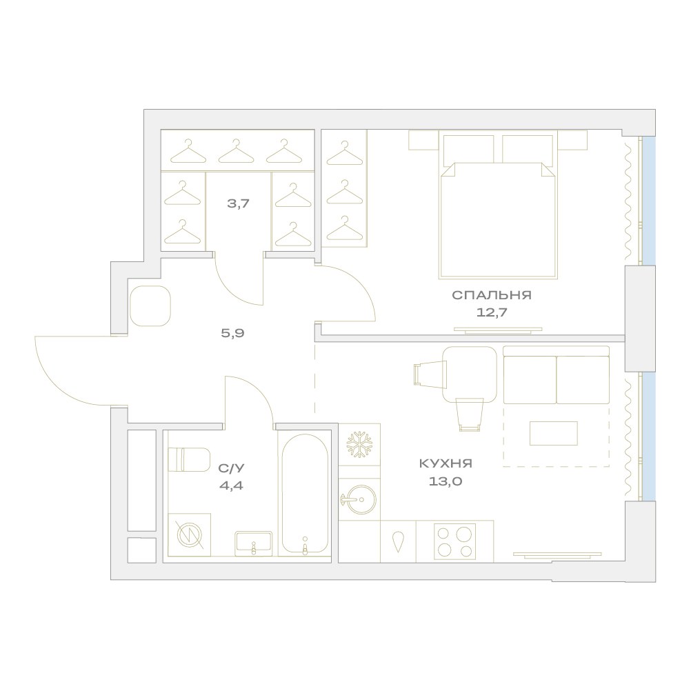 Планировка 39.7 м²