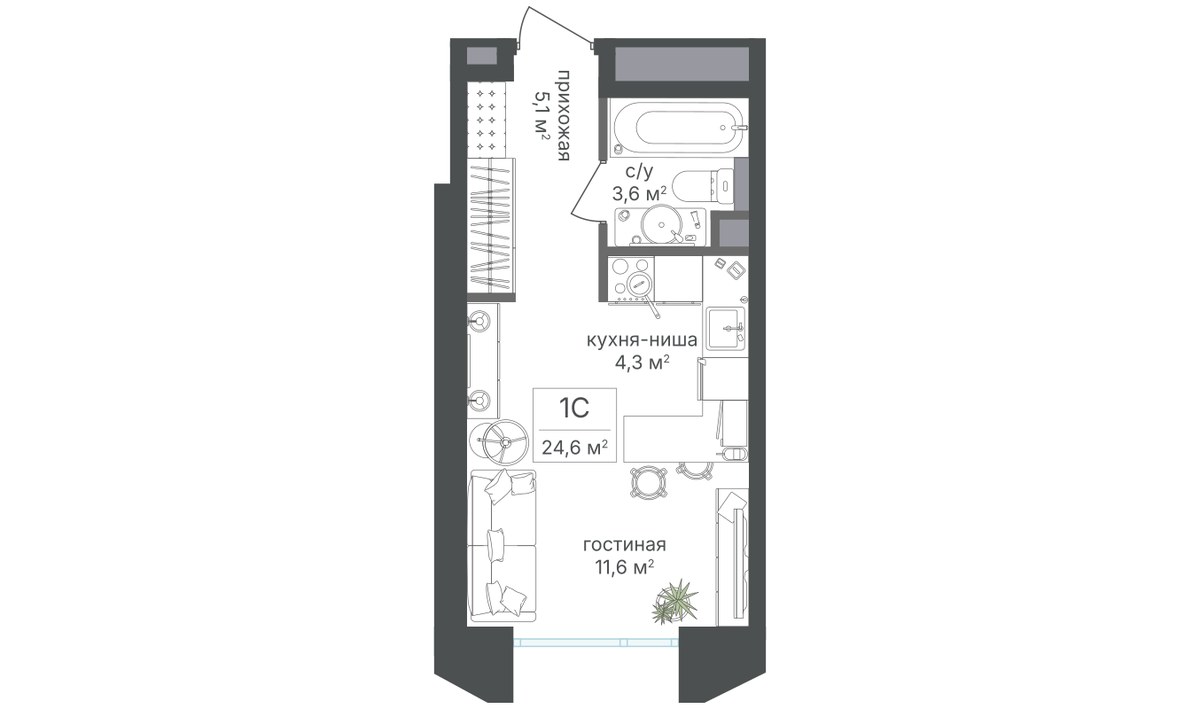 Планировка 24.1 м²