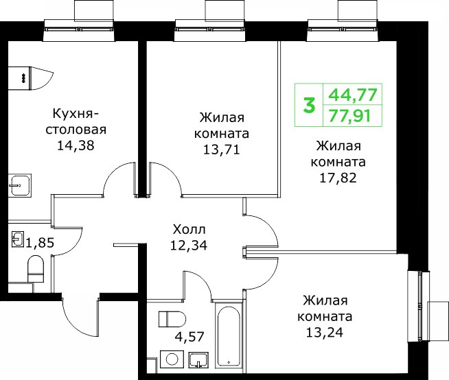 Планировка 77.9 м²
