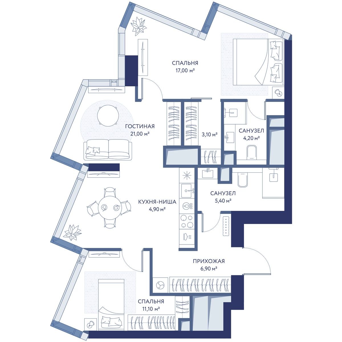 Планировка 73.6 м²