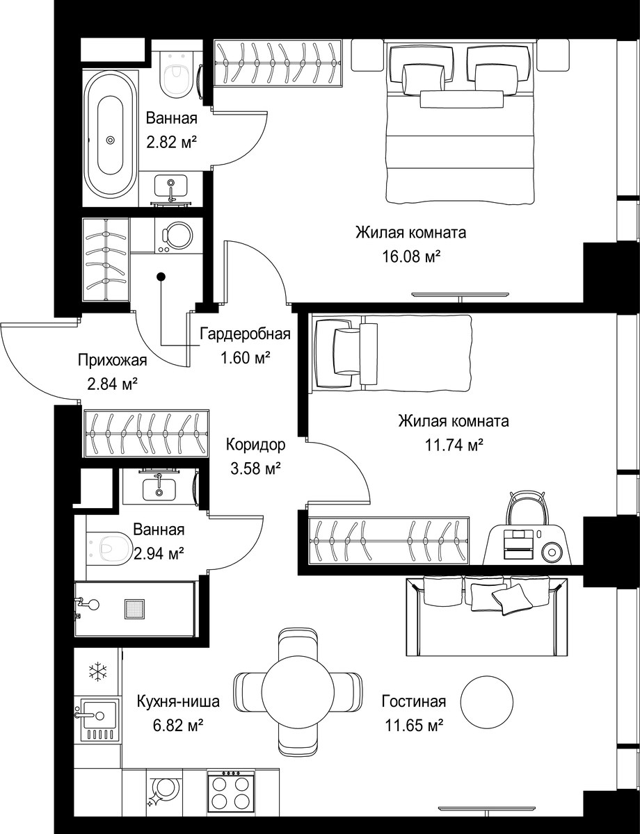 Планировка 60.07 м²