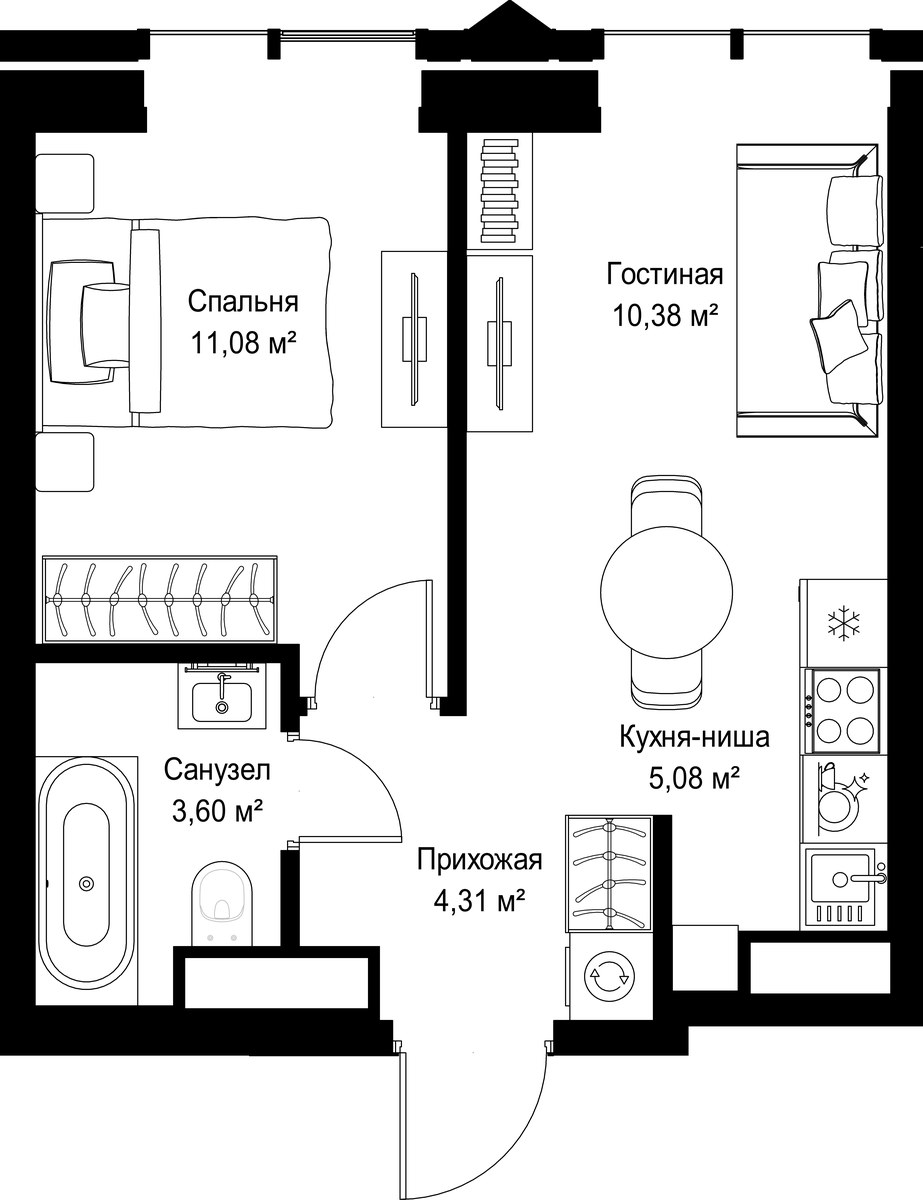Планировка 34.45 м²