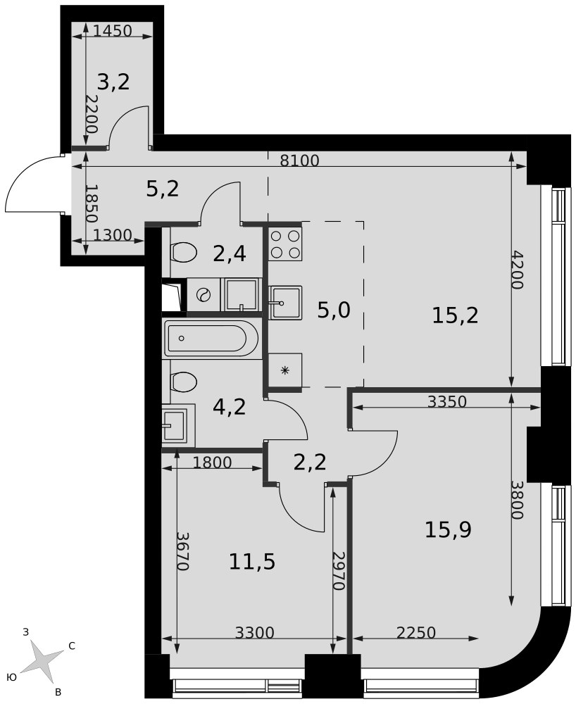 Планировка 64.8 м²