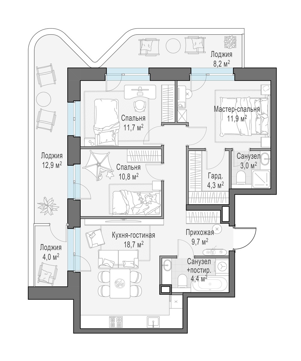 Планировка 87.6 м²