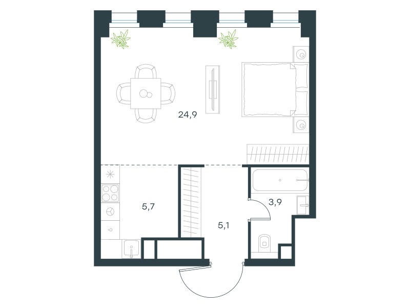 Планировка 39.6 м²