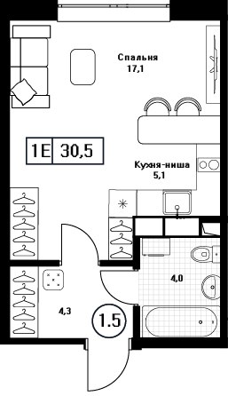 Планировка 30.5 м²
