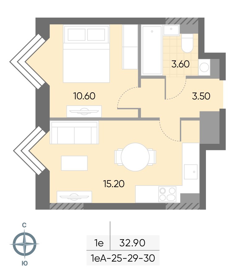 Планировка 32.9 м²