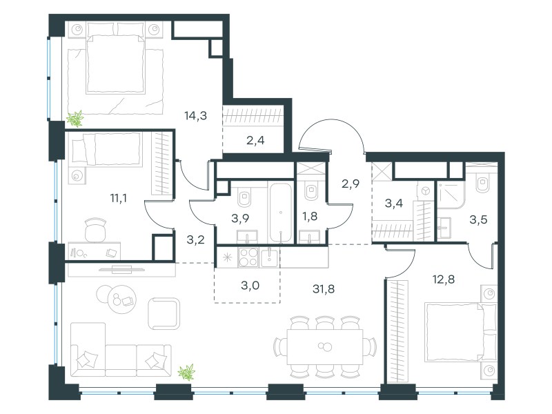 Планировка 94.1 м²