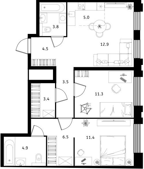 Планировка 67.2 м²