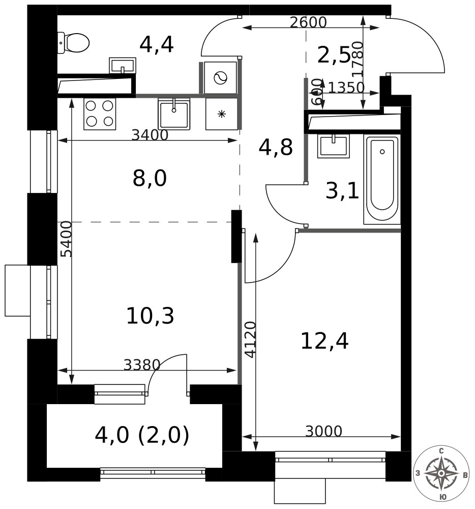 Планировка 47.5 м²