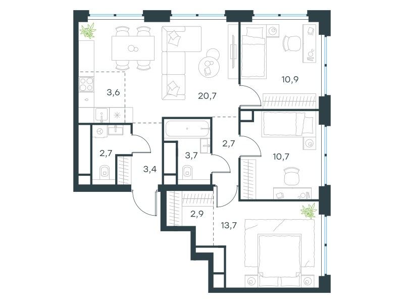Планировка 75.0 м²