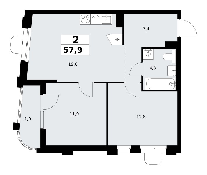 Планировка 57.9 м²