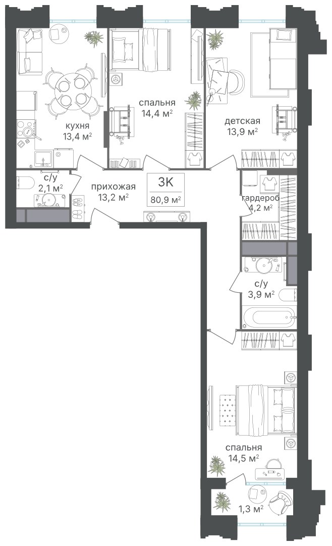 Планировка 81.3 м²