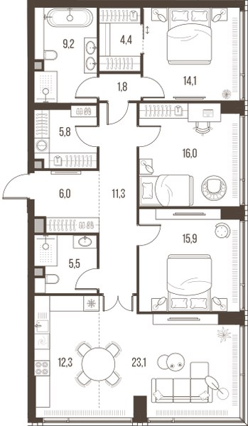 Планировка 125.4 м²
