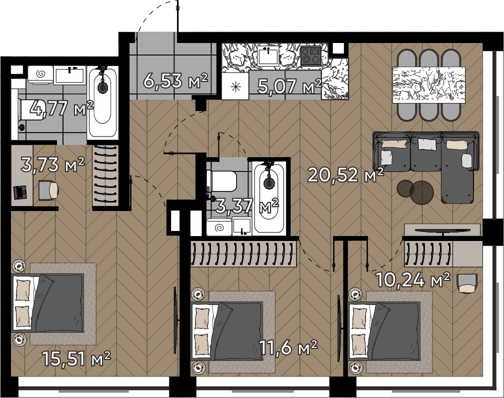 Планировка 81.34 м²