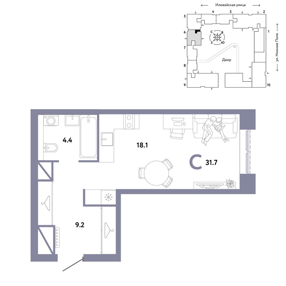 Планировка 31.7 м²