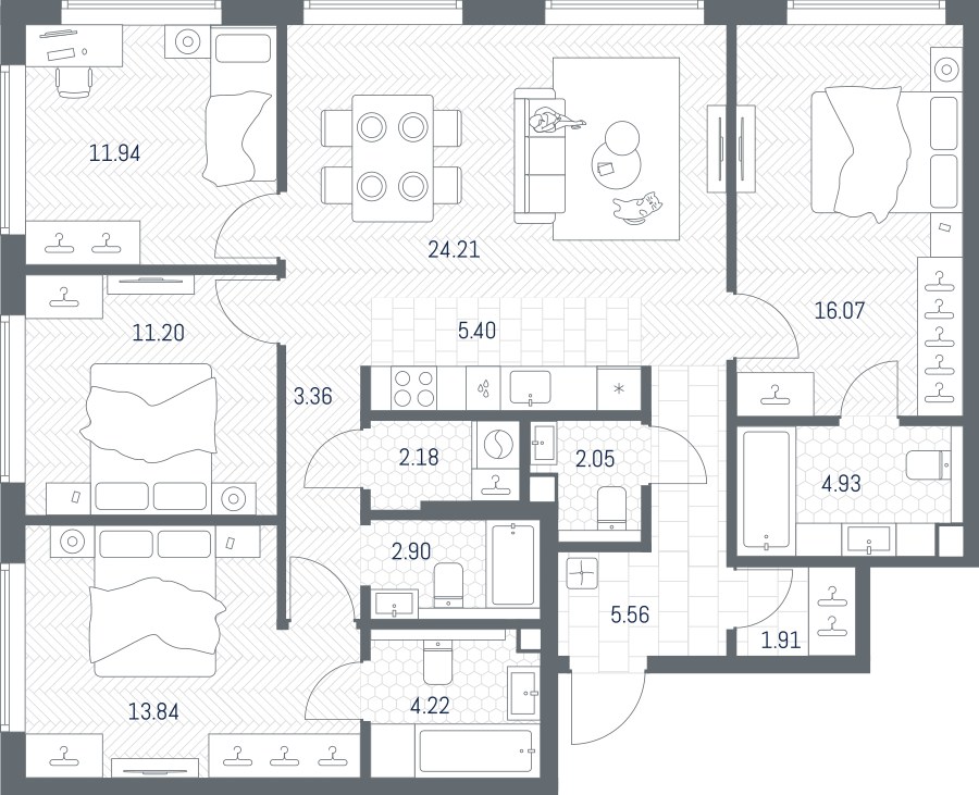 Планировка 109.77 м²