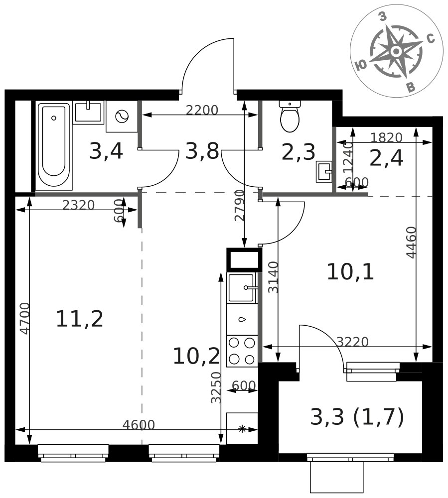 Планировка 45.1 м²